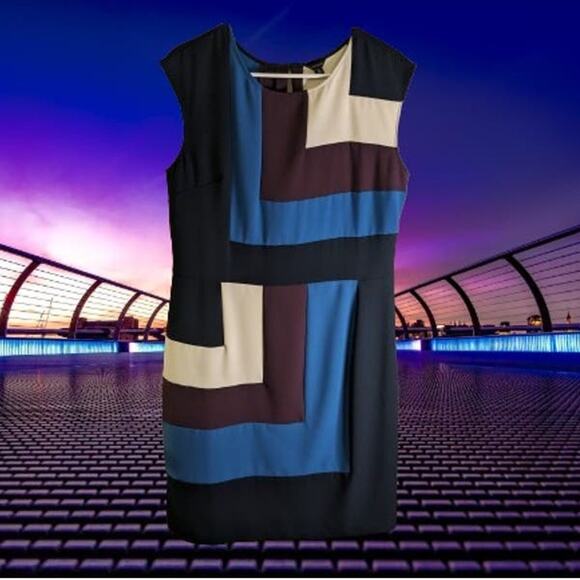 Ann Taylor 14 sleeveless color block muti color polyester blend sheath dress. - Picture 2 of 2